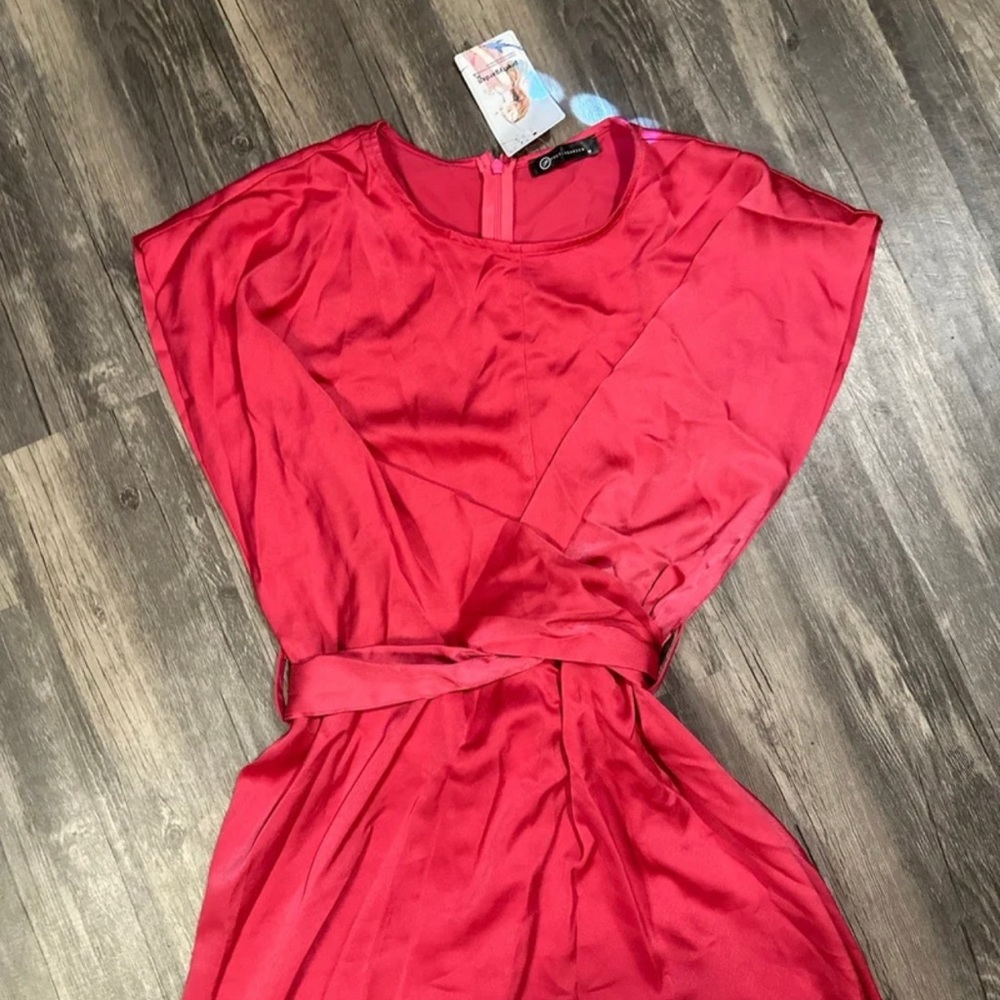 PrettyGarden Women's  Satin Midi Dress Cap Sleeve Tie Waist Elegant A-Line Flowy - Picture 11 of 11